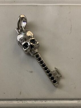 David Yurman Silver Skull Key Pendant with Black Stones